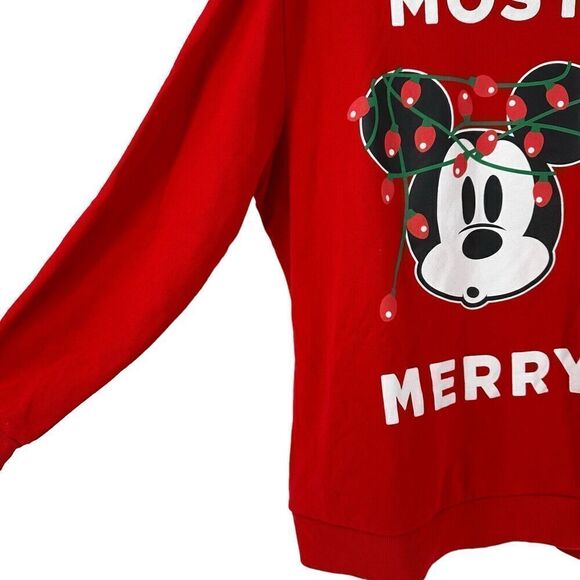 Disney Mickey Mouse Christmas Sweatshirt Mens Size XL Red Christmas Light Mickey - Picture 7 of 10